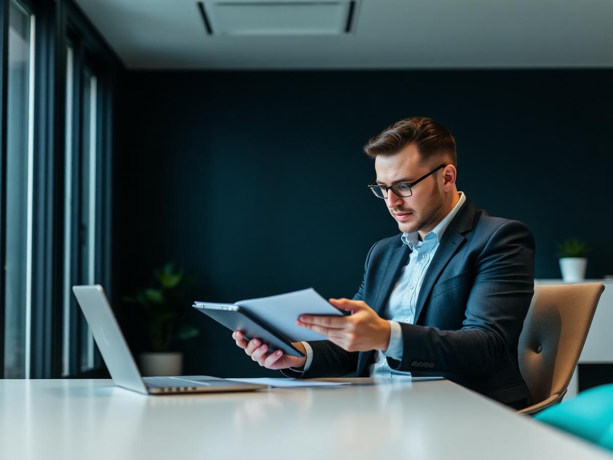 Insurance agent reviewing claim documents